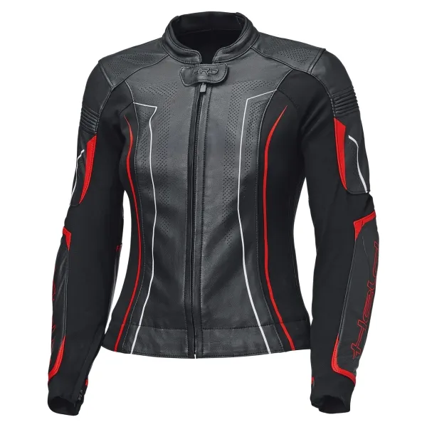 Held Debbie 3 TOP - Damenlederjacke schwarz-neonrot Frontansicht